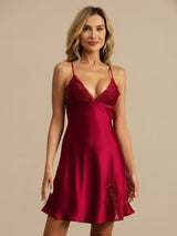 [Vino] SilkSilky-ES Spaghetti Strap Deep V Neck Camisón 004