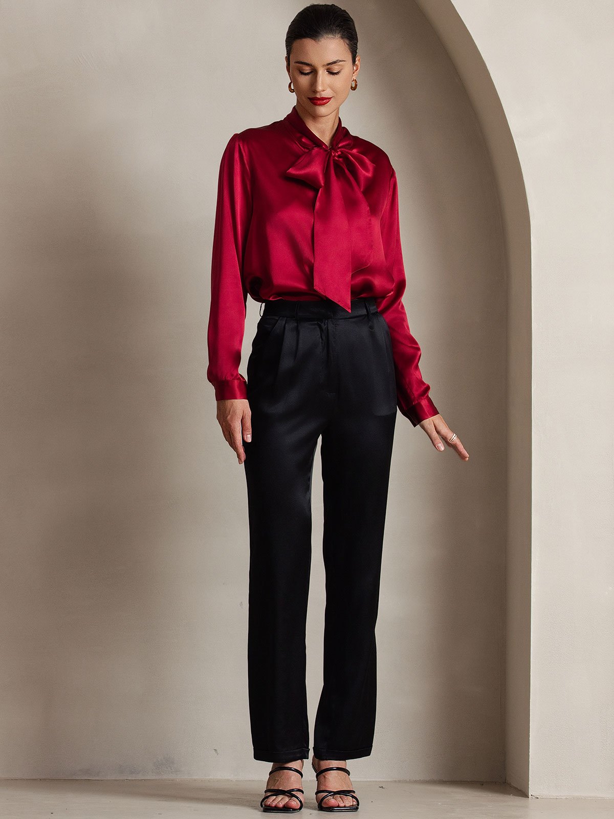 [Vino] SilkSilky-ES 19Momme Seda Manga larga Blouse 005