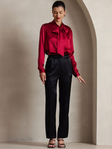 [Vino] SilkSilky-ES Long Sleeve Tie Neck Blusas 005