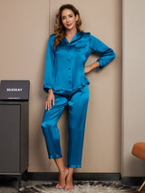 [Azul Real] SilkSilky-ES Long Sleeve Lapel Collar Pijamas de mujer 004
