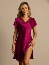 [Vino] SilkSilky-ES Short Sleeve V Neck Camisón 003