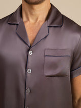 [Gris Púrpura] SilkSilky-ES Short Sleeve Lapel Collar Pijamas de hombre 007
