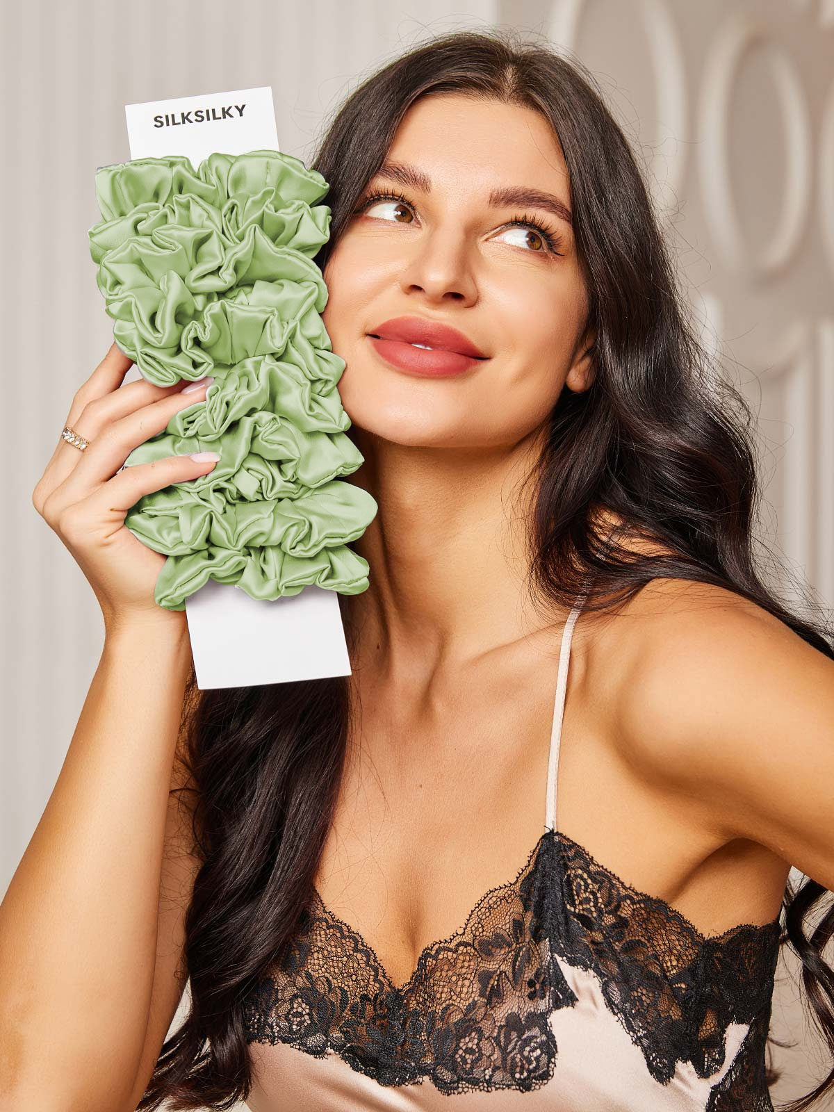 [Verde Claro] SilkSilky-ES 19Momme Seda Pura Scrunchie 002,