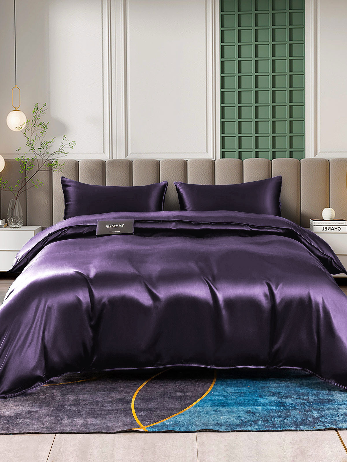 [Morado Oscuro] SilkSilky-ES 22Momme Seda Pura Bedding Set 001,