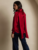 [Vino] SilkSilky-ES Long Sleeve Tie Neck Blusa 002