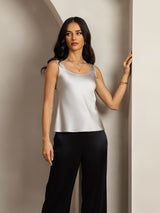 [Plata] SilkSilky-ES 19Momme Sin mangas Escote Cuchara Top de tirantes 006