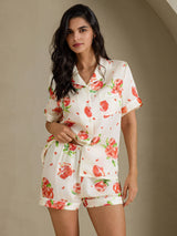 [Granada Blanca] SilkSilky-ES Short Sleeve Notch Collar Pijamas de mujer 001