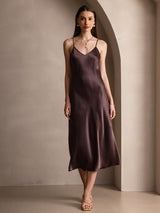[Café] SilkSilky-ES Spaghetti Strap V Neck Vestido 004