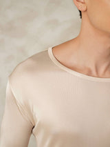 [Marrón Claro] SilkSilky-ES Long Sleeve Round Neck Ropa Interior Larga Hombre 005