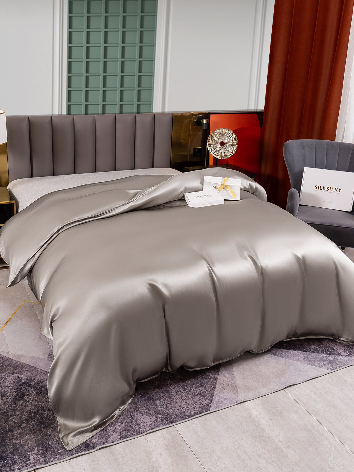 [Gris] SilkSilky-ES 25Momme Seda Pura Duvet Cover 005