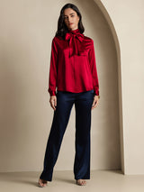 [Vino] SilkSilky-ES Long Sleeve Tie Neck Blusa 005