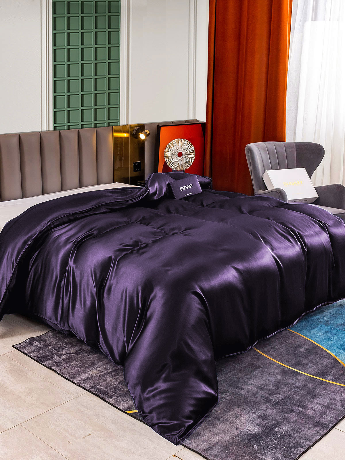 [Morado Oscuro] SilkSilky-ES 22Momme Seda Pura Duvet Cover 002,
