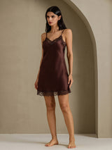 [Marrón] SilkSilky-ES Spaghetti Strap V Neck Camisón 006