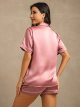 [Malva Pálido] SilkSilky-ES Short Sleeve Lapel Collar Pijamas de mujer 002