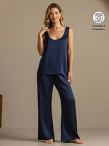 [Azul Oscuro] SilkSilky-ES 19Momme Sin mangas Escote Cuchara Pijamas de mujer 001