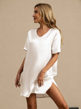 [Blanco] SilkSilky-ES Half Sleeve V Neck Camisón 004