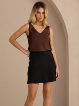 [Café] SilkSilky-ES Sleeveless V Neck Top de tirantes 003