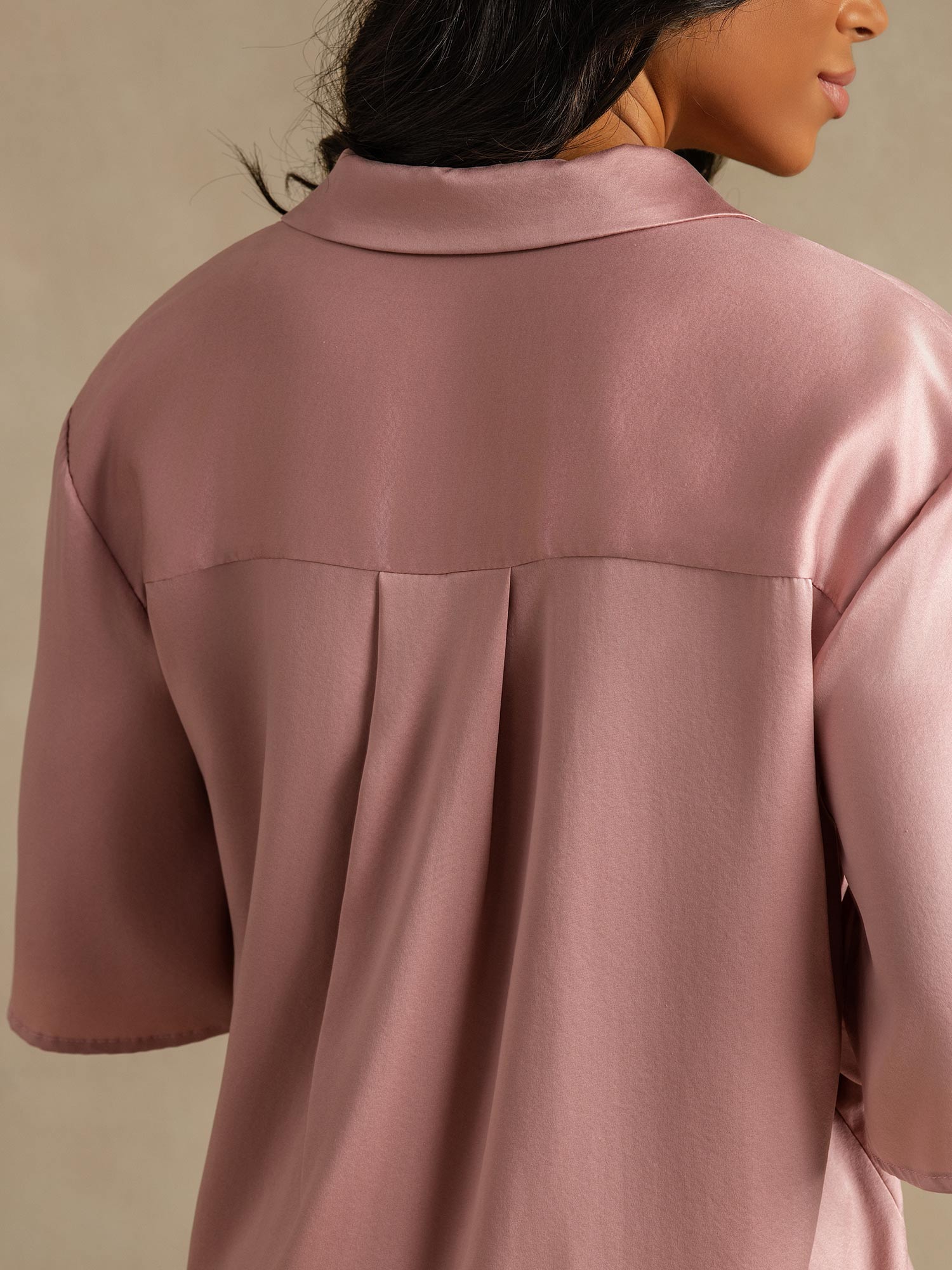 [Piel De Melocotón] SilkSilky-ES 19Momme Seda Pura Cuello Camisero Pijamas de mujer 005,