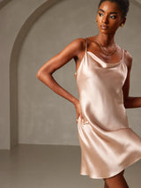 [Malva Pálido] SilkSilky-ES Spaghetti Strap Cowl Neck Vestido 003