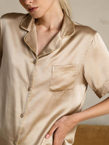 [Champán] SilkSilky-ES Short Sleeve Lapel Collar Pijamas de mujer 008