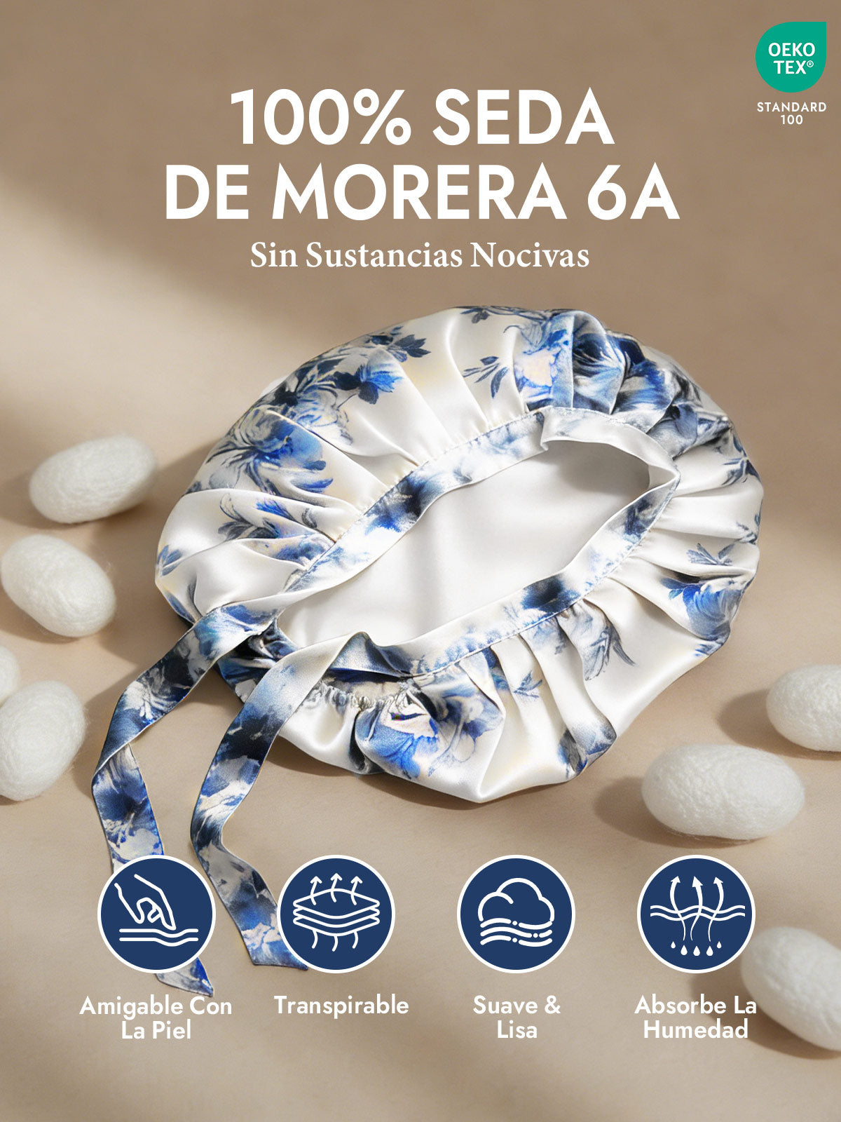 [Porcelana Azul Y Blanca] SilkSilky-ES Gorros De Dormir 002