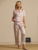 [Rosa Corazón Geo] SilkSilky-ES Short Sleeve Lapel Collar Pijamas de mujer 006