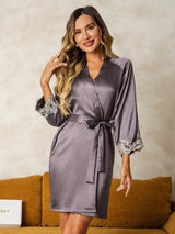 [Gris Púrpura] SilkSilky-ES 3/4 Sleeve Bata de mujer 001