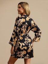 [Dragón Negro] SilkSilky-ES 3/4 Sleeve Bata de mujer 002