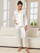 [Blanco] SilkSilky-ES Long Sleeve Lapel Collar Pijamas de mujer 002
