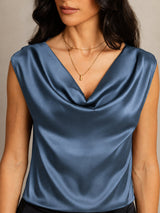 [Verde Azulado Real] SilkSilky-ES Cap Sleeve Cowl Neck Camisetas de Mujer 004