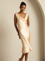 [Champán] SilkSilky-ES Sleeveless Cowl Neck Vestido 007