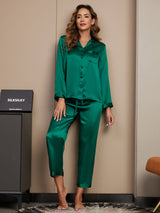 [Verde] SilkSilky-ES Long Sleeve Lapel Collar Pijamas de mujer 004