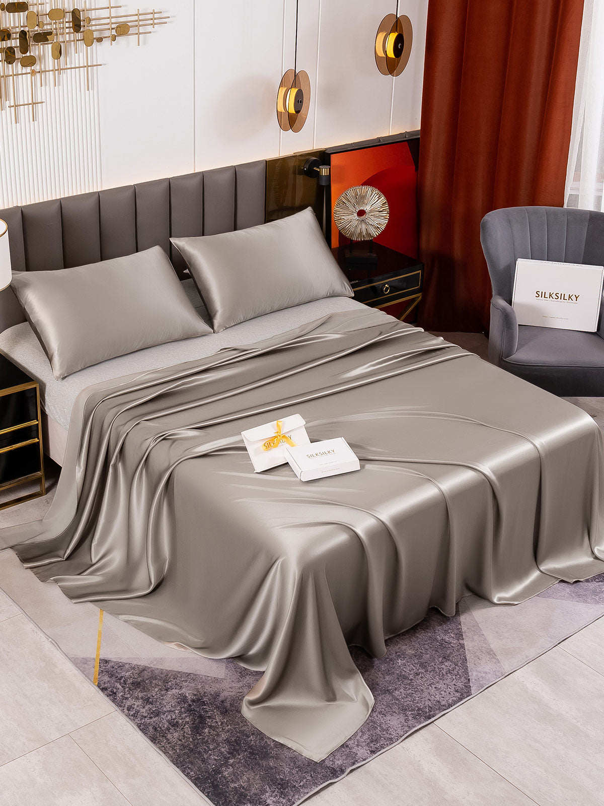 [Gris] SilkSilky-ES 19Momme Seda Pura Bedding Set 001