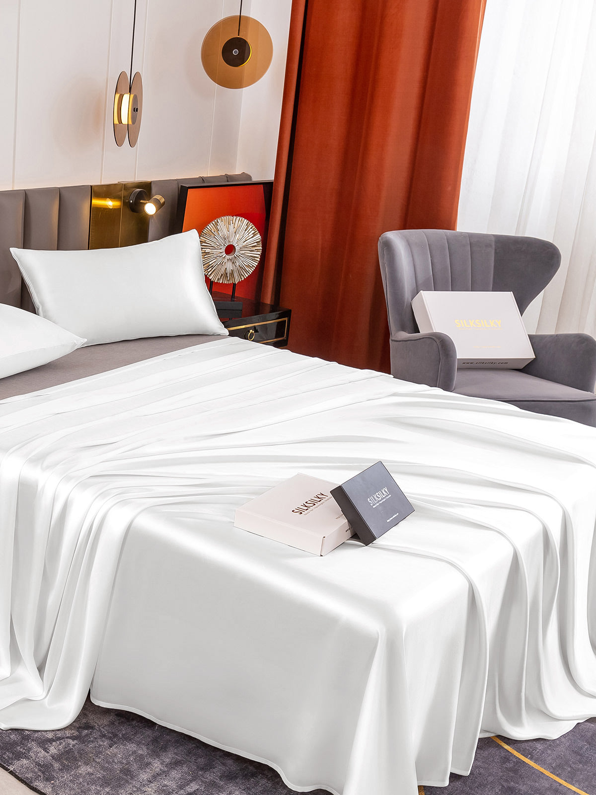 [Blanco] SilkSilky-ES 19Momme Juego de ropa de cama 004