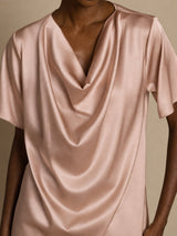 [Toscana] SilkSilky-ES Short Sleeve Cowl Neck Blusas 003