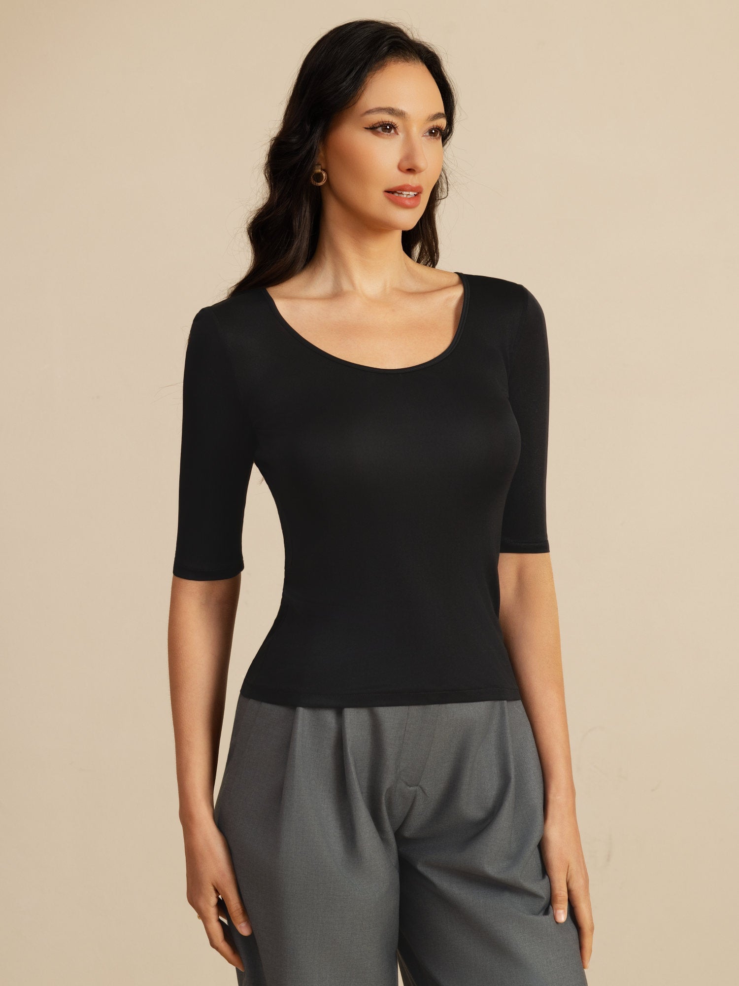 [Negro] SilkSilky-ES Half Sleeve Camisetas de Mujer 001