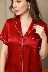 [Vino] SilkSilky-ES Short Sleeve Lapel Collar Pijamas de mujer 008