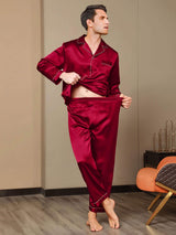 [Vino] SilkSilky-ES Seda Pura Manga larga Solapa Pijamas de hombre 008