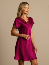 [Vino] SilkSilky-ES Short Sleeve V Neck Camisón 005