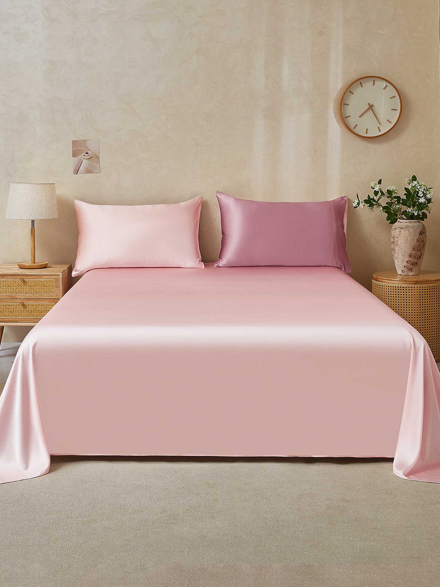 [MalvaPálido+RosaClaro] SilkSilky-ES 22Momme Seda Pura Bedding Set 001,