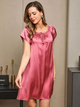 [Malva Pálido] SilkSilky-ES Cap Sleeve Square Neck Camisón 004