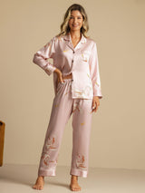 [Rosa] SilkSilky-ES Long Sleeve Lapel Collar Pijamas de mujer 007