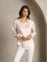[Rosa Claro] SilkSilky-ES Long Sleeve Lapel Collar Blusas de Mujer 005