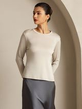 [Gris] SilkSilky-ES Long Sleeve Crew Neck Camisetas de Mujer 010