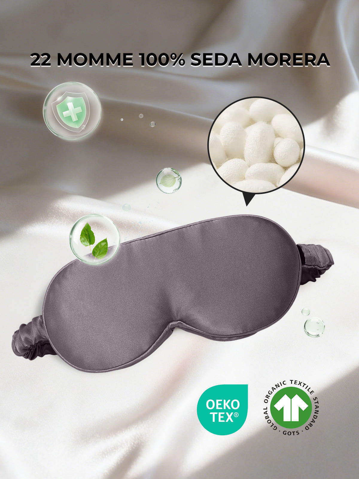 [Gris Oscuro] SilkSilky-ES Seda Pura Eye Mask 002
