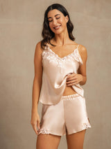 [Rosa] SilkSilky-ES Spaghetti Strap V Neck Conjunto de tirantes 003