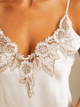 [Blanco] SilkSilky-ES Spaghetti Strap V Neck Camisón 004