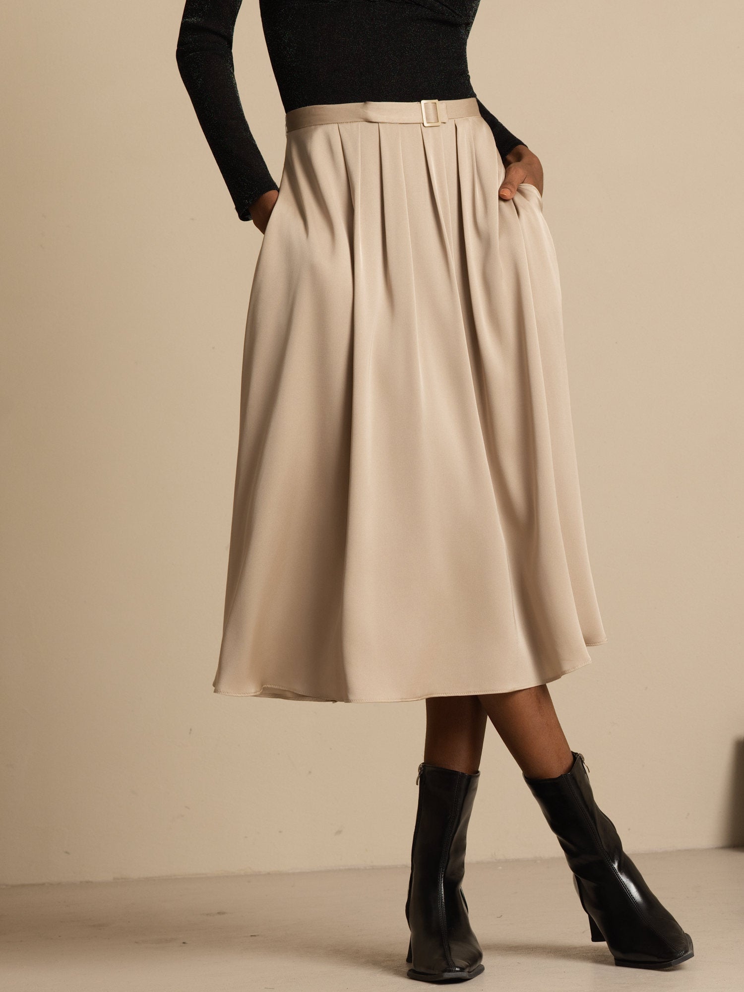 [Marrón Claro] SilkSilky-ES 19Momme Seda Skirt 001