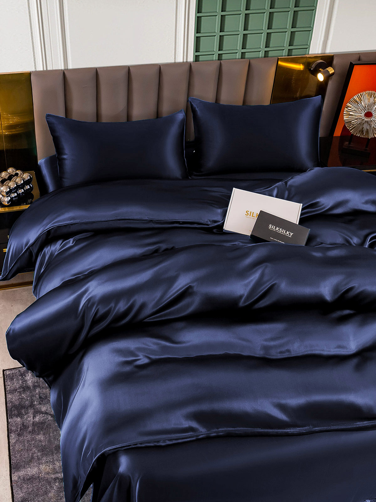 [Azul Oscuro] SilkSilky-ES 25Momme Seda Pura Bedding Set 004