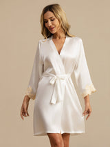 [Blanco] SilkSilky-ES 3/4 Sleeve Bata de mujer 003